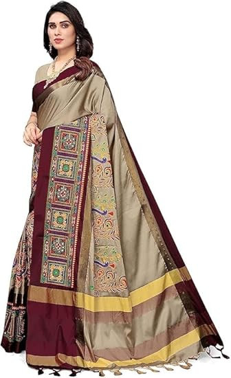 Banarasi Cotton Silk Embroidered Work Saree With Blouse Saree Women Art silk Sarees Saree